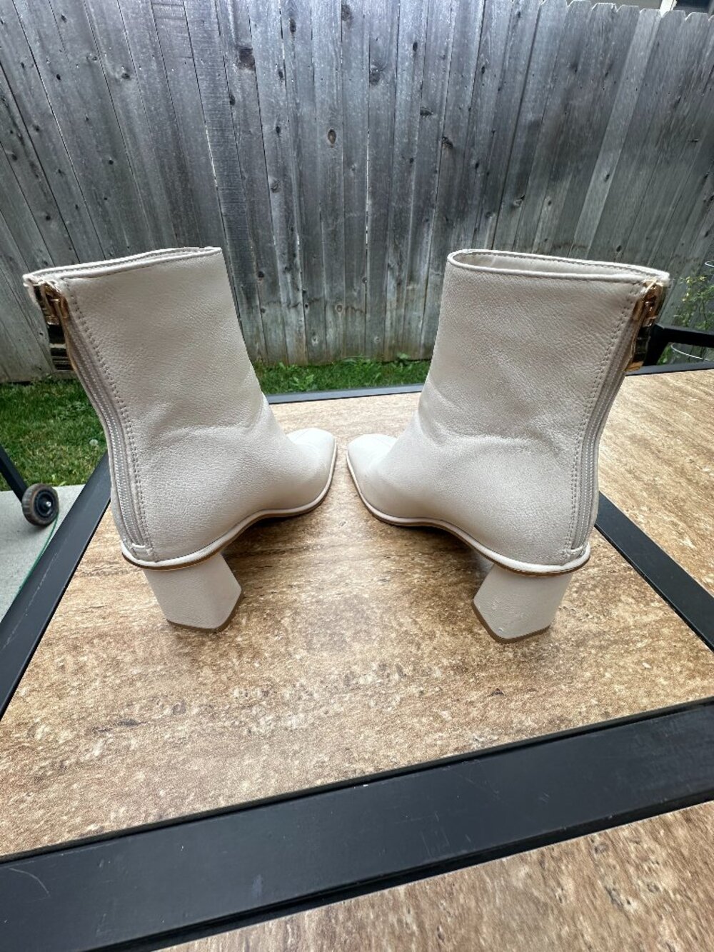 Billini Quinnie Cream Faux Leather Square Toe Flared Block Heel Ankle Boots 9